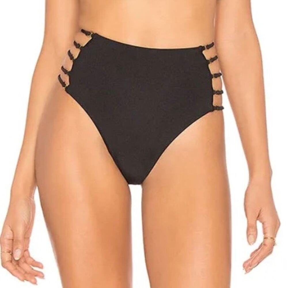 LoveWave Revolve Black High Waisted Ladder Side Bikini Bottom Size Small